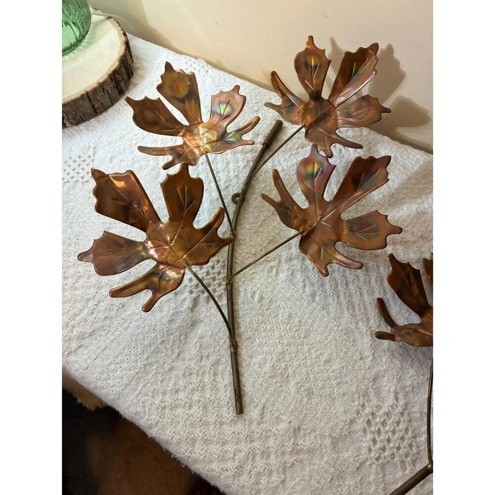 Vintage Metal Leaf Wall Art - Copper & Brass - Brutalist Autumn Decor (Set of 2)